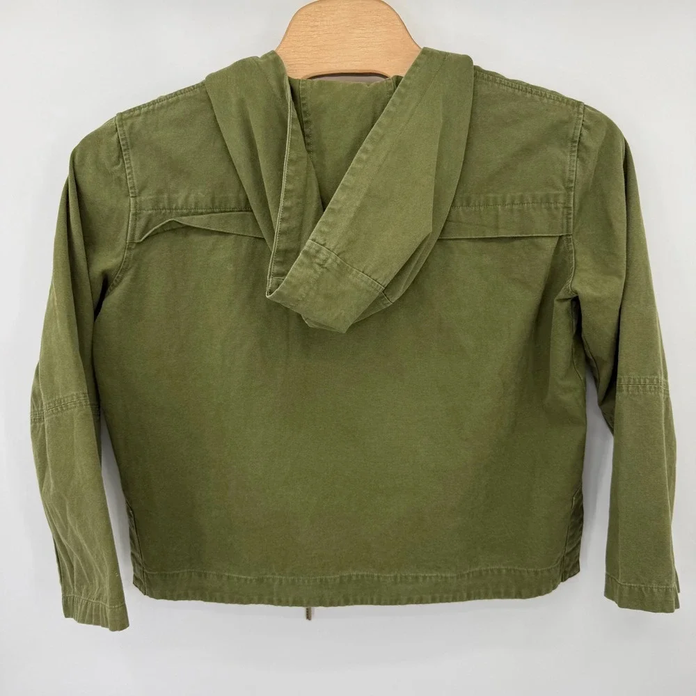 Emory Park Jacket Womens Medium Olive Green Lace Up Hooded Utility Canvas IM185T